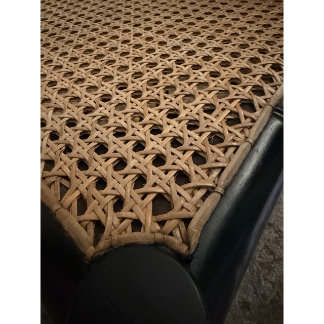 Late 20th Century Black Faux Bamboo Chinoiserie Cane Accent Chair For Sale - Image 9 of 10