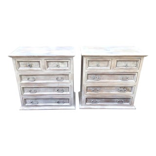 Pair of Vintage Pine Chests of Drawers or Nightstands in Coastal White For Sale