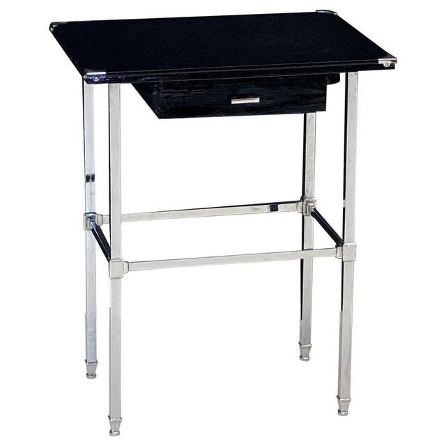 Art Deco Side Table of Black and Chrome With Drawer From England For Sale - Image 13 of 13