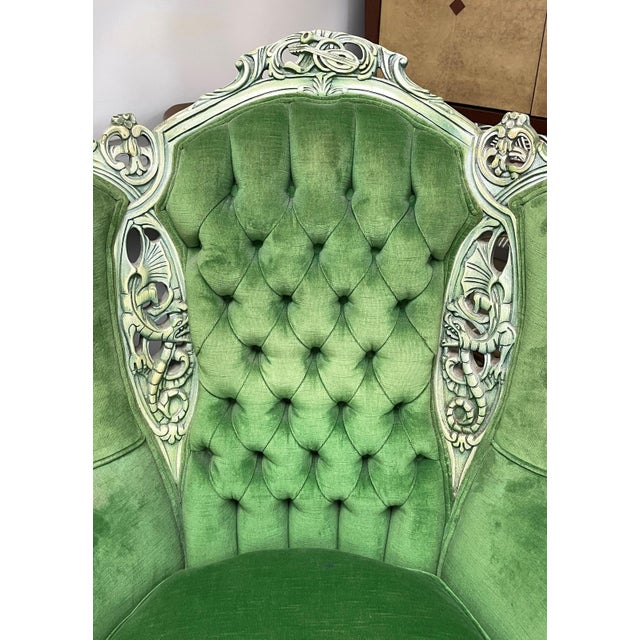 Vintage Shabby Chic Victorian Velvet Upholstered Wing Chair Chairish