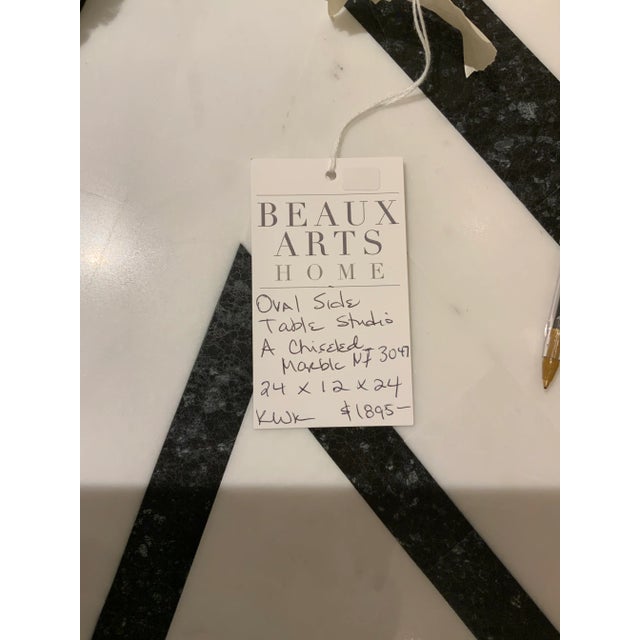 2020s Modern Chiseled White Marble Storage Oval Side Table For Sale - Image 5 of 6