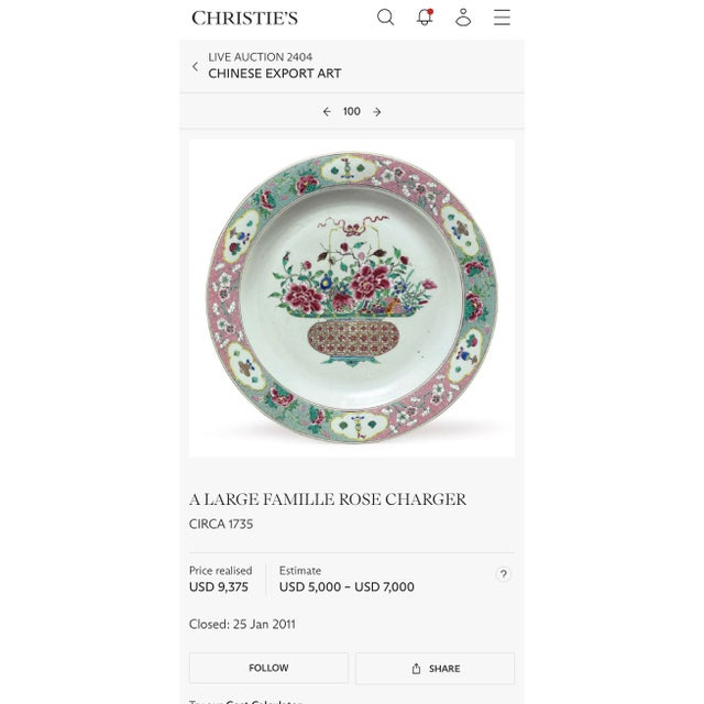 Antique Large Famille Rose 'Flower Basket' Charger For Sale - Image 11 of 12