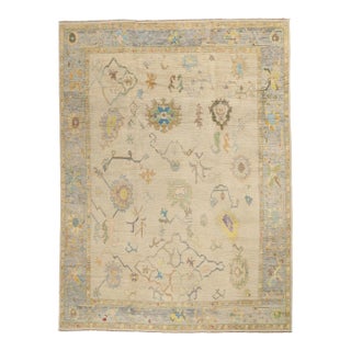 Vintage Modern Turkish Oushak Rug - 10'03 X 13'09 For Sale