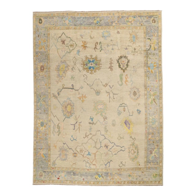 Vintage Modern Turkish Oushak Rug - 10'03 X 13'09 For Sale