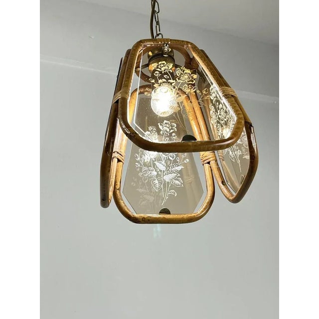 Bamboo and Hand-Engraved Murano Glass Chandelier, Italy, 1950s For Sale - Image 9 of 10