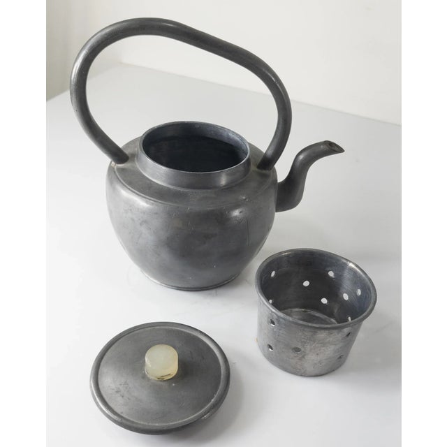 20th Century Chinese Pewter Teapot Modernist Form With Jade Finial For Sale In New York - Image 6 of 10