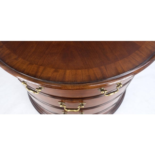 Pair of 4 Drawer Banded Top Demi Lune Consoles Dressers Brass Drop Pulls MINT! For Sale - Image 15 of 16