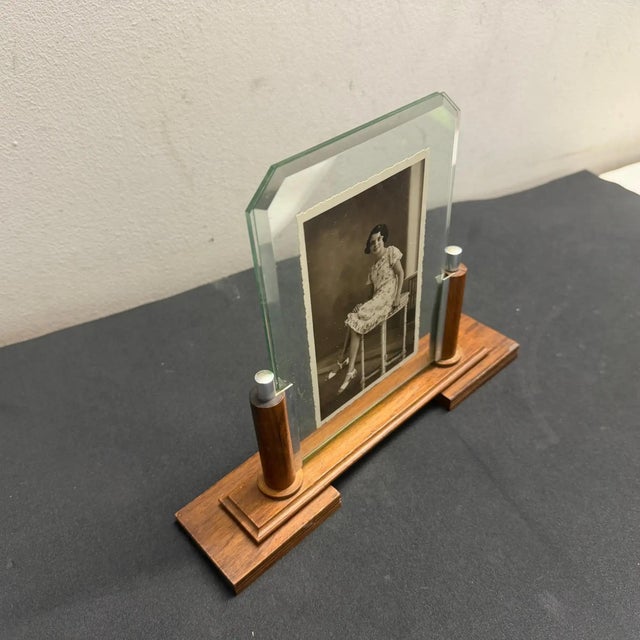 Art Deco 1930s Art Deco Wood, Chromed Metal and Glass French Picture Frame For Sale - Image 3 of 11