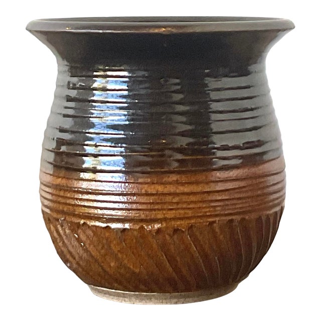 Vintage Original Studio Pottery Scored Vase For Sale