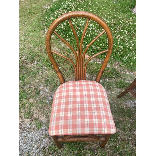1970s Vintage Rattan Dining Chairs - Mid Century Coastal Bamboo Dining Set - Palm Beach Regency Boho Kitchen Chairs (Set of 6) For Sale - Image 5 of 14
