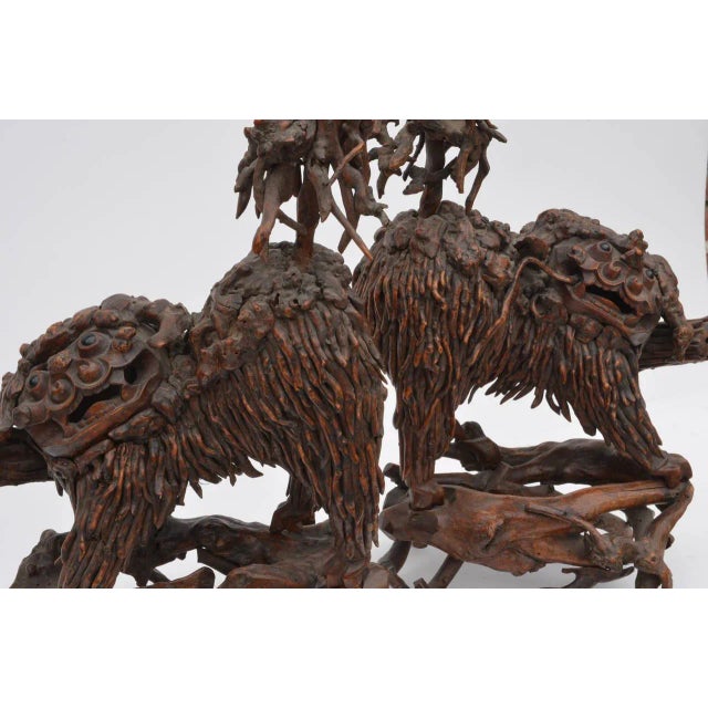 Mid 18th Century Chinese Carved Wood Foo Dogs - a Pair For Sale - Image 4 of 6
