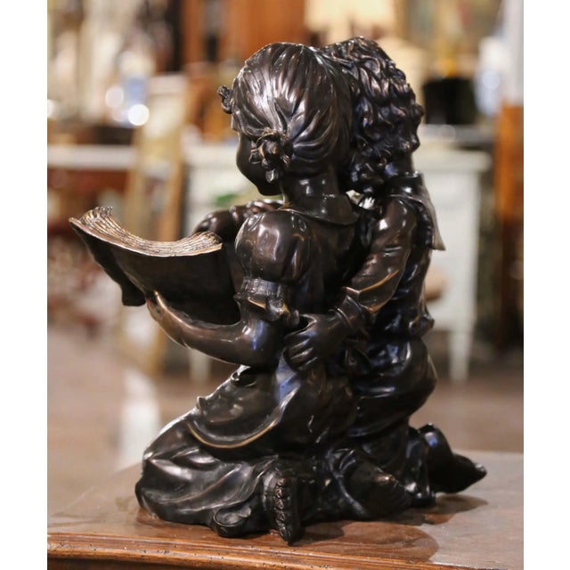 Metal 19th Century French Two-Tone Bronze Sculpture of Children Reading For Sale - Image 7 of 12