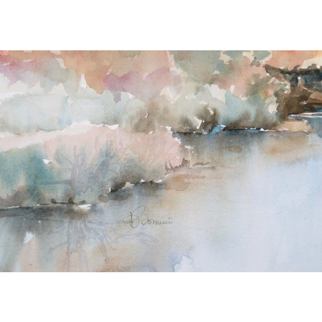 Bomier Impressionist Edge of the Lake Watercolor Landscape 1980s For Sale - Image 4 of 5