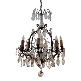 1950s Bronze and Crystal Chandelier For Sale