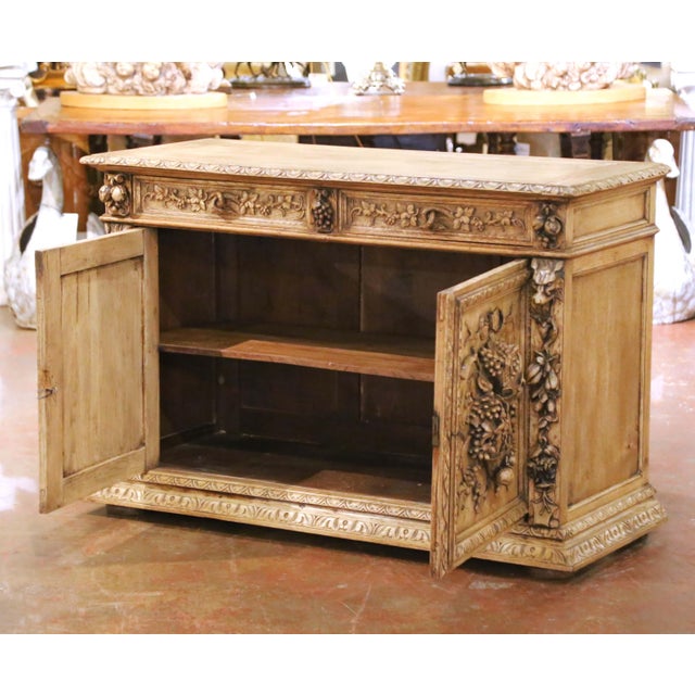19th Century French Black Forest Carved Bleached Oak Buffet Cabinet For Sale - Image 11 of 18