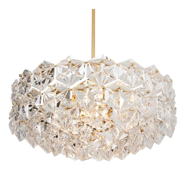 Large Faceted Crystal Five-Tier Chandeliers from Kinkeldey, 1970, Set of 2 For Sale