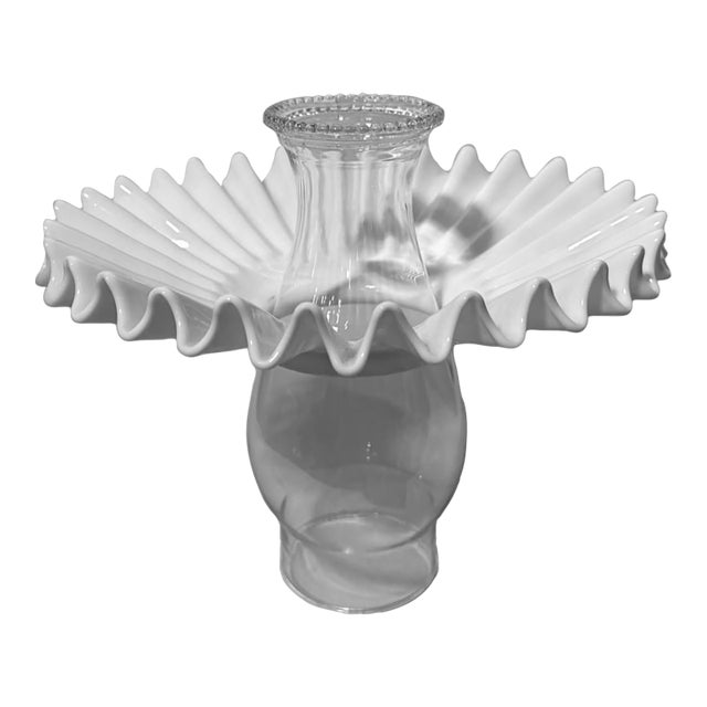 19th Century Antique Victorian Fluted White Milk Glass Petticoat Lampshade - 3" Fitter For Sale