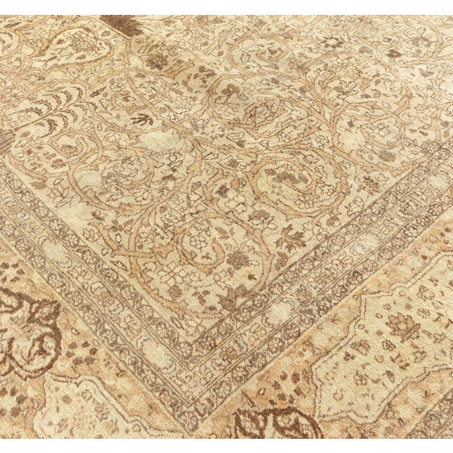Beige Antique Persian Tabriz Botanic Handmade Wool Carpet For Sale - Image 8 of 8