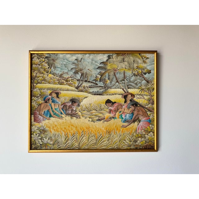 Traditional Vintage Kasta Asian Traditional Balinese Rice Farmers in Ubud Acrylic Painting For Sale - Image 3 of 12