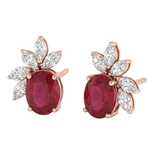 18k Gold Ruby 3.41ct Diamond 0.59ct Stud Earrings, India, New For Sale