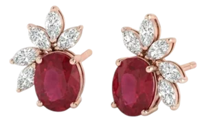 18k Gold Ruby 3.41ct Diamond 0.59ct Stud Earrings, India, New