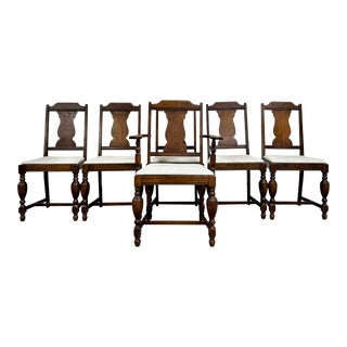 Vintage Jacobean Revival Style English Tudor Country House Style Dining Chairs For Sale