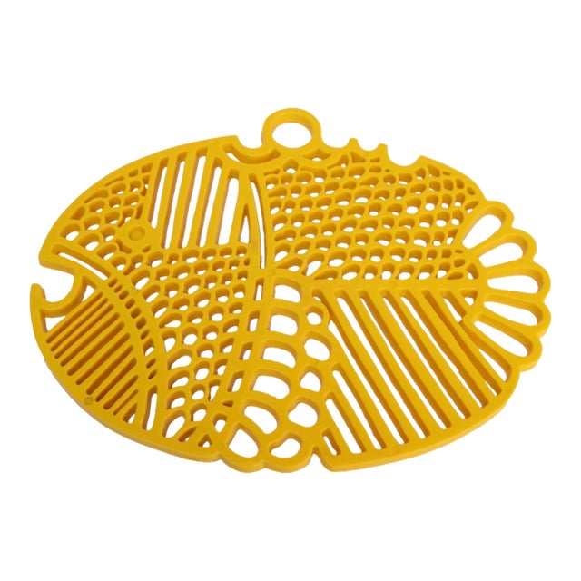 Danish Modern Dansk Gourmet Designs Yellow "Fish" Trivet / Wall Plaque For Sale