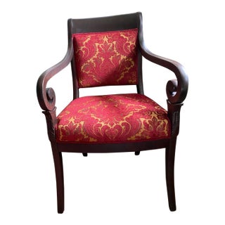 Vintage Wood-Framed Accent Chair in Red & Gold Paisley For Sale