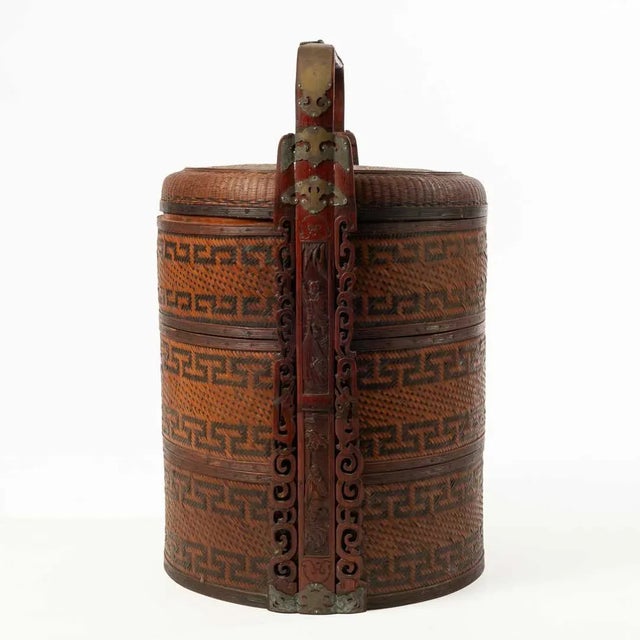 This beautiful woven Chinese wedding basket comes apart into three sections. These types of baskets were used to deliver...