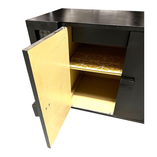 Mid Century James Mont Styled Black Lacquered & Glass Bar Cabinet & Tv Stand For Sale - Image 4 of 12
