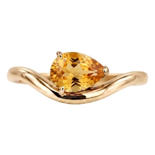 Citrine Engagement Ring | November Birthstone Ring | Curved Solitaire Gemstone Ring Us 7 For Sale