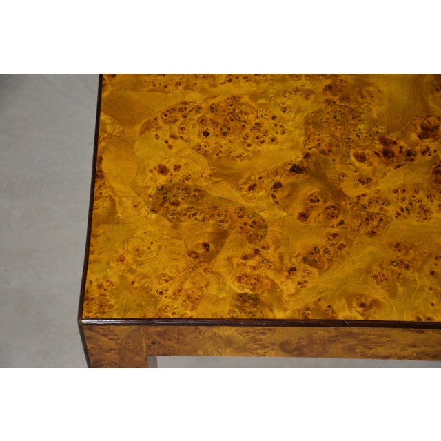 Milo Baughman 1970s Burl Italian 32” Square Dining Table For Sale - Image 4 of 7