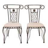 Vintage French Style Wrought Iron Garden Chairs With Sunburst Design, 2 Pieces For Sale
