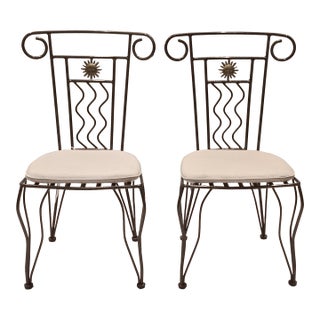 Vintage French Style Wrought Iron Garden Chairs With Sunburst Design, 2 Pieces For Sale