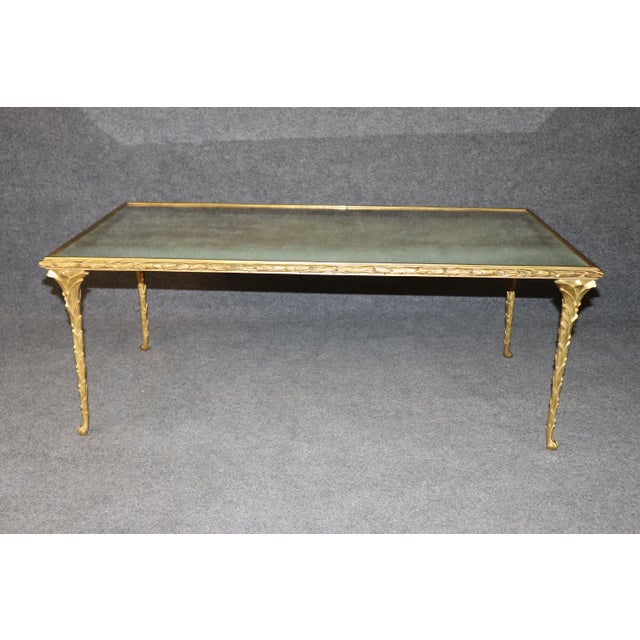 1950s 1950's Maison Bagues Bronze and Distressed Mirror Top Coffee Table For Sale - Image 5 of 12