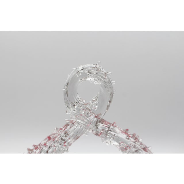 English Circa 1880 English Cranberry Glass Bride's Basket With Clear Handle For Sale - Image 3 of 8