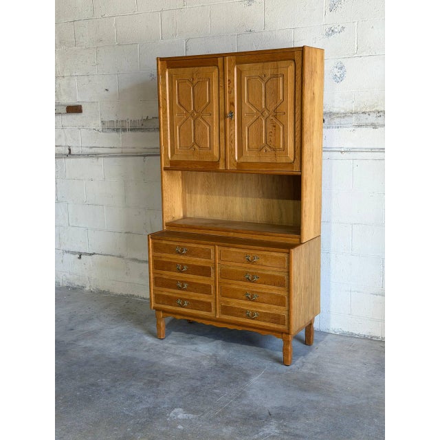 Wood Vintage Danish Oak Hutch Cabinet in Style of Henning Mid Century Storage Display Cabinet For Sale - Image 7 of 8