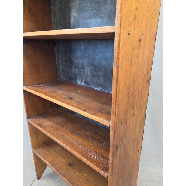 Vintage Rustic Primitive Handmade Pine Bookcase With Metal Backing For Sale - Image 9 of 15