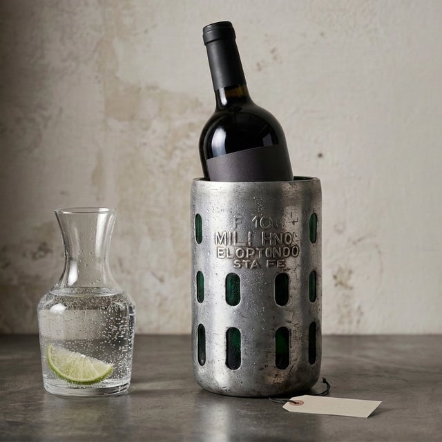 Mid-Century Modern Vintage Wine Chiller From 1930s Argentine Seltzer Bottle, Metal Vase, Unique Barware Gift For Sale - Image 3 of 3