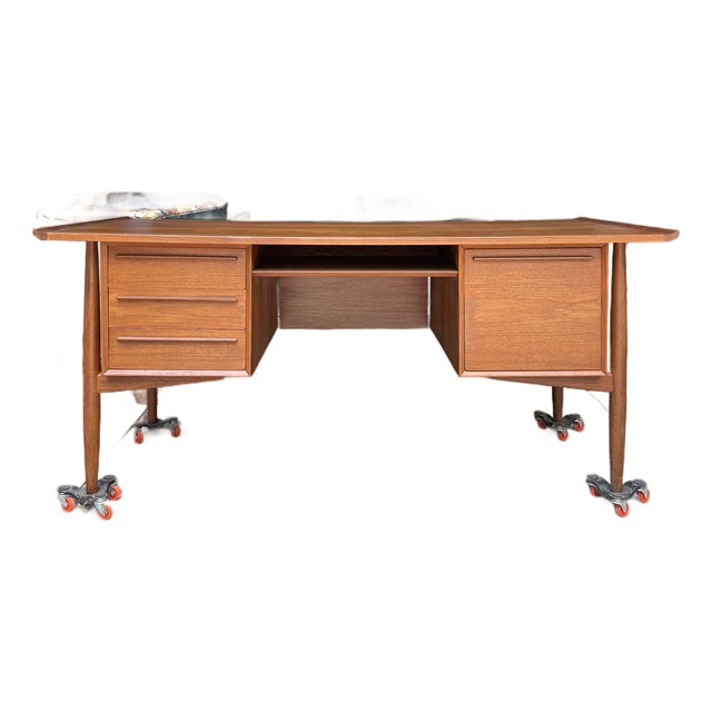 1960s Restored Arne Vodder Teak Executive Desk by Hp Hansen, Mid Century Modern For Sale
