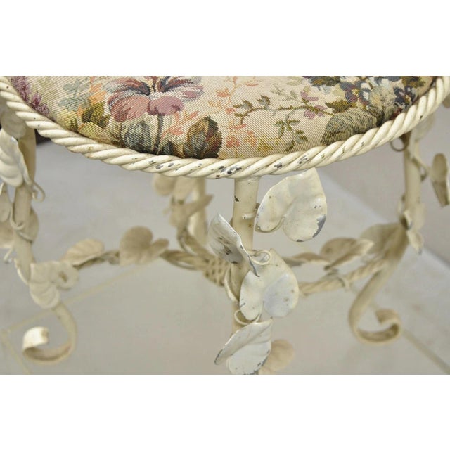 Vintage Italian Hollywood Regency White Metal Rope Floral Vanity Bench Stool For Sale In Philadelphia - Image 6 of 11