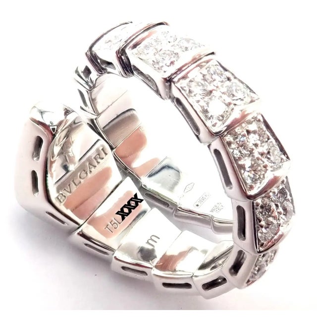 Metal Bulgari Serpenti Viper White Gold Diamond Band Ring, Size 6.5 For Sale - Image 7 of 10