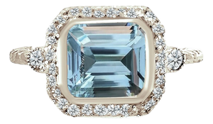 Natural Aquamarine Diamond Ring 6.5 14k White Gold 3.05 TCW Certified
