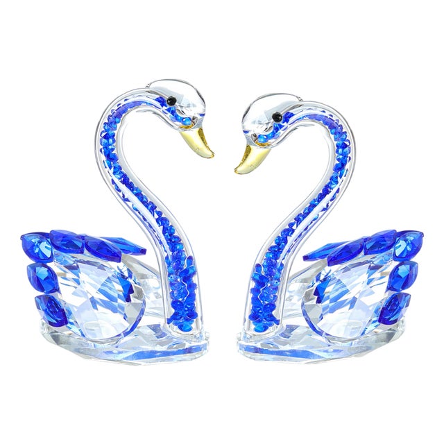 Elegant Pink Crystal Glass Swan Figurine (Set of 2) - Home Decor, Wedding Gift, Table For Sale