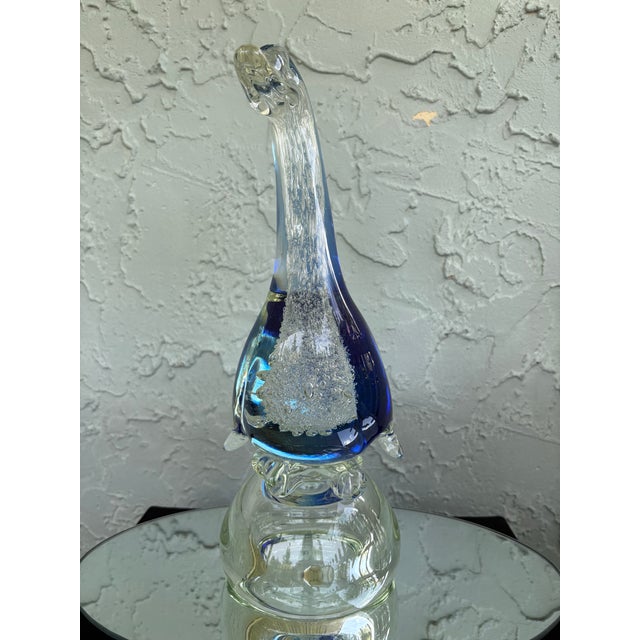 Vintage Blue & Clear Art Glass Swan Sculpture With Controlled Bubble Inclusions For Sale - Image 9 of 12