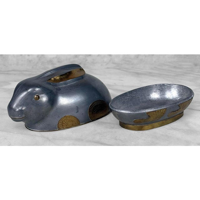 Vintage Asian Pewter & Brass Figural Rabbit Storage Box For Sale - Image 4 of 9