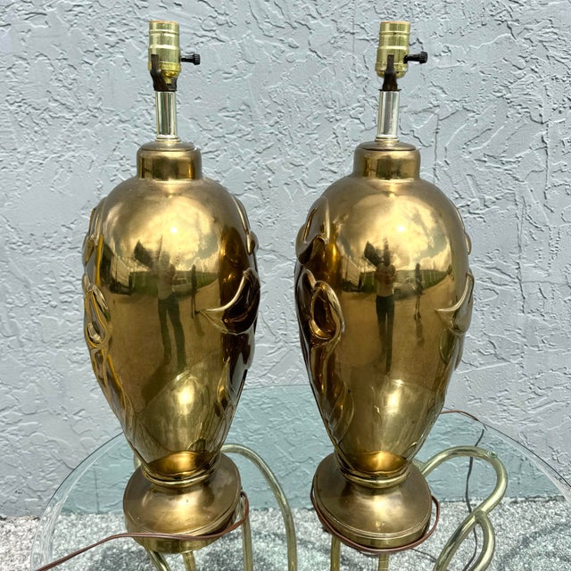 Art Deco Dolbi Cashier Style Brass Tulip Table Lamps - A Pair For Sale - Image 10 of 10