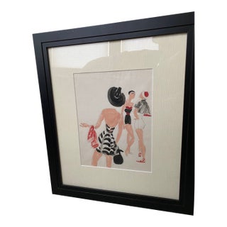 Mid-Century Fashion Illustration of Women in Beachwear For Sale
