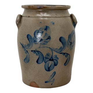 Outstanding Antique Mid 19th Century Pennsylvania - American Blue Decorated 4 Gallon Storage Crock For Sale