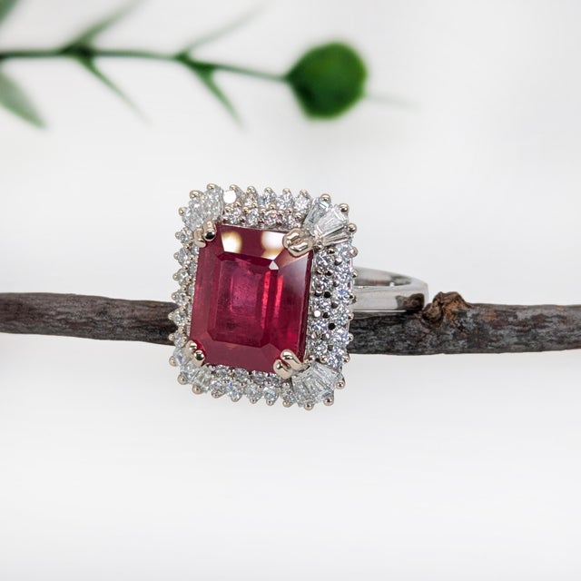 6.7Ct Statement Ruby Ring With Natural Diamond Halo: Solid 14k Gold, 11x9mm, Size 6.75 For Sale - Image 4 of 6